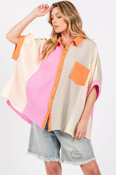 SAGE + FIG Full Size Color Block Button-Down Shirt MULTI OutfitFlow