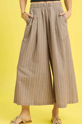 Umgee Pinstripe Crop Palazzo Pants Camel OutfitFlow