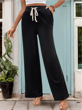Perfee Drawstring High Waist Straight Pants Black OutfitFlow