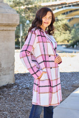 Double Take Full Size Plaid Button Up Lapel Collar Coat OutfitFlow