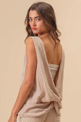 BiBi Textured Sweather Knit Twist Back Sleeveless Top LT TAUPE OutfitFlow