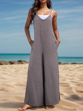 V-Neck Spaghetti Strap Wide Leg Jumpsuit Mocha OutfitFlow