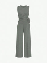 Round Neck Sleeveless Top and Pants Set Grey OutfitFlow