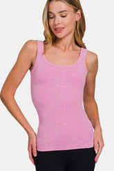 Zenana Ribbed Scoop Neck Tank Pink OutfitFlow