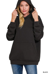 Zenana Oversized Scuba Hoodie with Kangaroo Pocket BLACK OutfitFlow