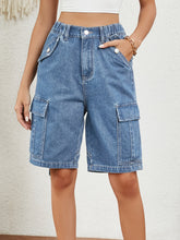 Buttoned Elastic Waist Denim Shorts with Pockets Medium OutfitFlow