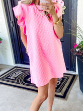 Textured Ruffle Sleeve Casual Summer Dress Pink OutfitFlow