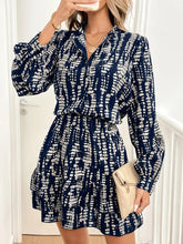 Printed Long Sleeve Shirt Dress Blue OutfitFlow