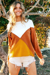 BiBi Color Block Geometric Sweater RUST MUSTARD OutfitFlow