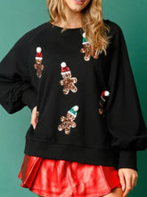 Christmas Sequin Gingerbread Round Neck Sweatshirt Black OutfitFlow