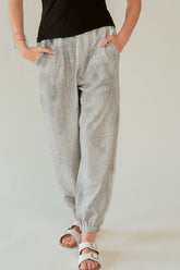Davi & Dani Rhinestone Elastic Waist Joggers Light Gray OutfitFlow