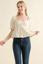 And The Why Lovely Textured and Smocked Top CREAM OutfitFlow