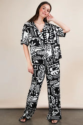 VERY J Printed Casual Wide Leg Resort Pants Black OutfitFlow