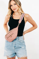 Fame PU Leather Crossbody Bag with Removable Strap Mauve One Size OutfitFlow