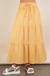 VERY J Elastic Waist Tiered Maxi Skirt Yellow OutfitFlow