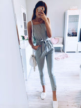 Tied Spaghetti Strap Square Neck Jumpsuit Gray OutfitFlow