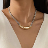 Two-Tone Alloy Curved Pendant Snake Chain Necklace Gold One Size OutfitFlow