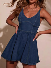 Smocked Back Adjustable Strap Denim Mini Dress Dark OutfitFlow
