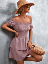 Ruffled Swiss Dot Off-Shoulder Dress Dusty Pink OutfitFlow