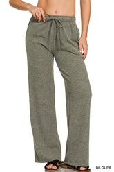Zenana Ribbed Drawstring Lounge Pants DK OLIVE OutfitFlow