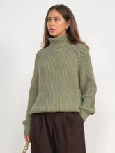 Turtleneck Long Sleeve Sweater Green OutfitFlow