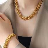 Gold Chain Link Jewelry Set with Necklace and Bracelet Gold One Size OutfitFlow