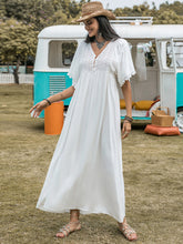 Lace Detail Eyelet V-Neck Half Sleeve Dress White OutfitFlow