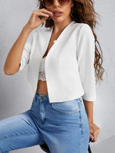 Open Front 3/4 Sleeve Blazer White OutfitFlow