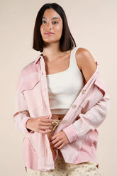 VERY J Mineral Washed Oversized Gauze Shacket Blush OutfitFlow