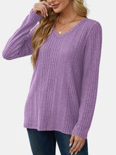 V-Neck Long Sleeve T-Shirt Lilac OutfitFlow