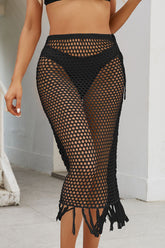 Fringe Openwork High Waist Swim Skirt Black OutfitFlow