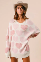 BiBi Heart Pattern Sweater with Pearl Detail LT PINK OutfitFlow