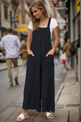 Double Take Full Size Wide Leg Overalls with Pockets Black OutfitFlow