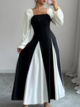 Color Block Square Neck Maxi Dress Black OutfitFlow