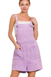 Zenana Woven Double Gauze Acid Washed Romper LAVENDER OutfitFlow
