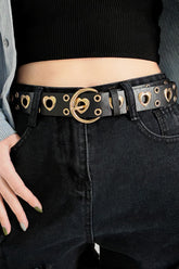 Heart Shape Alloy Detail PU Leather Belt Black One Size OutfitFlow