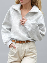 Half Zip Long Sleeve Sweatshirt Light Gray OutfitFlow