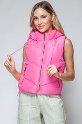 Snobbish Zip Up Quilted Hooded Vest Pink OutfitFlow