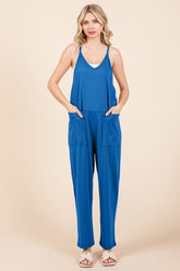 Culture Code Full Size Sleeveless Jumpsuit with Pockets Azula Blue OutfitFlow