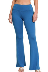 Zenana Buttery Soft Flare Leg High Waist Yoga Pants CLASSIC BLUE OutfitFlow