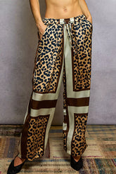 POL Leopard Printed Woven Wide Leg Drawstring Pants SAND INDIGO LEOPA OutfitFlow