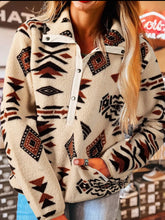 Western Aztec Half Zip Plush Sweatshirt Beige OutfitFlow