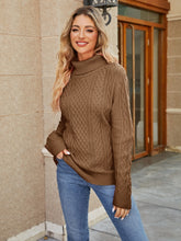 Cable-Knit Mock Neck Sweater Caramel OutfitFlow