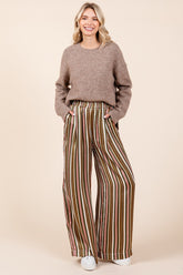 Mittoshop Striped Satin Elastic Waist Wide Leg Pants Mauve Multi OutfitFlow