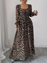 Leopard Sweetheart Neck Flounce Sleeve Maxi Dress Leopard OutfitFlow