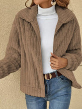 Full Size Zip-Up Long Sleeve Texture Jacket Plus Size Khaki OutfitFlow