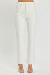 RISEN Full Size High Rise Tummy Control Straight Jeans Cream OutfitFlow