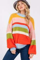 SAGE + FIG Color Block Round Neck Dropped Shoulder Sweater Multicolor OutfitFlow