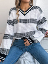 Contrast Striped V-Neck Sweater White OutfitFlow