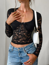 Devine Scoop Neck Long Sleeve Lace Top Black OutfitFlow